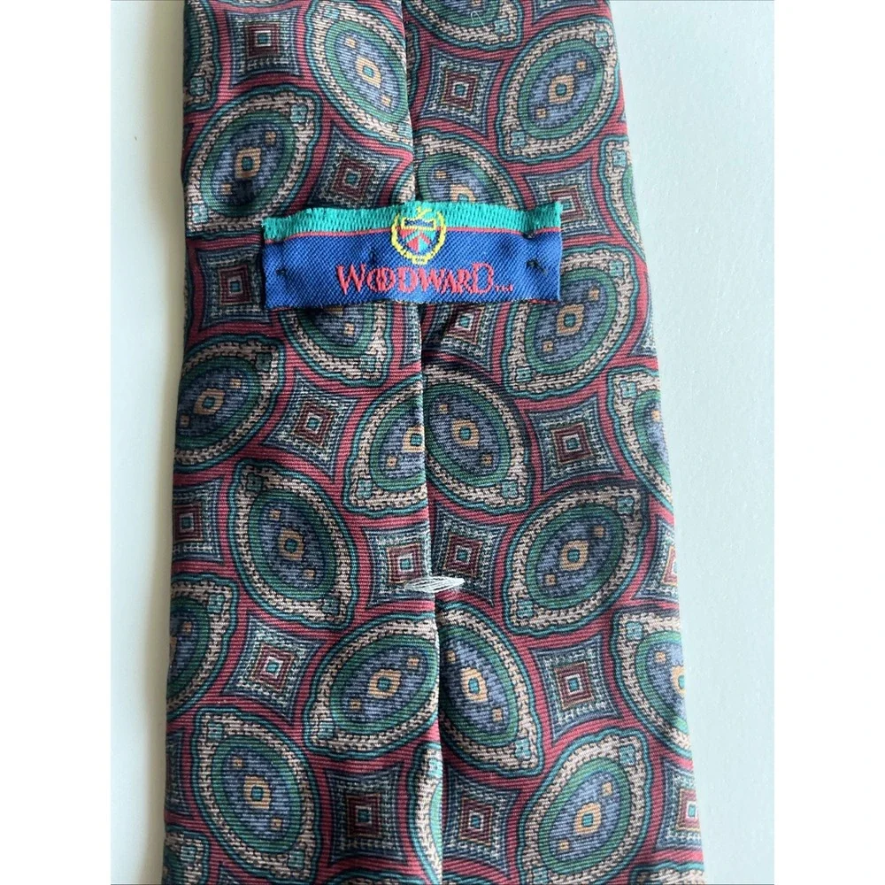 Woodward Silk Green Burgundy Geometric Paisley Silk‎ Tie 54